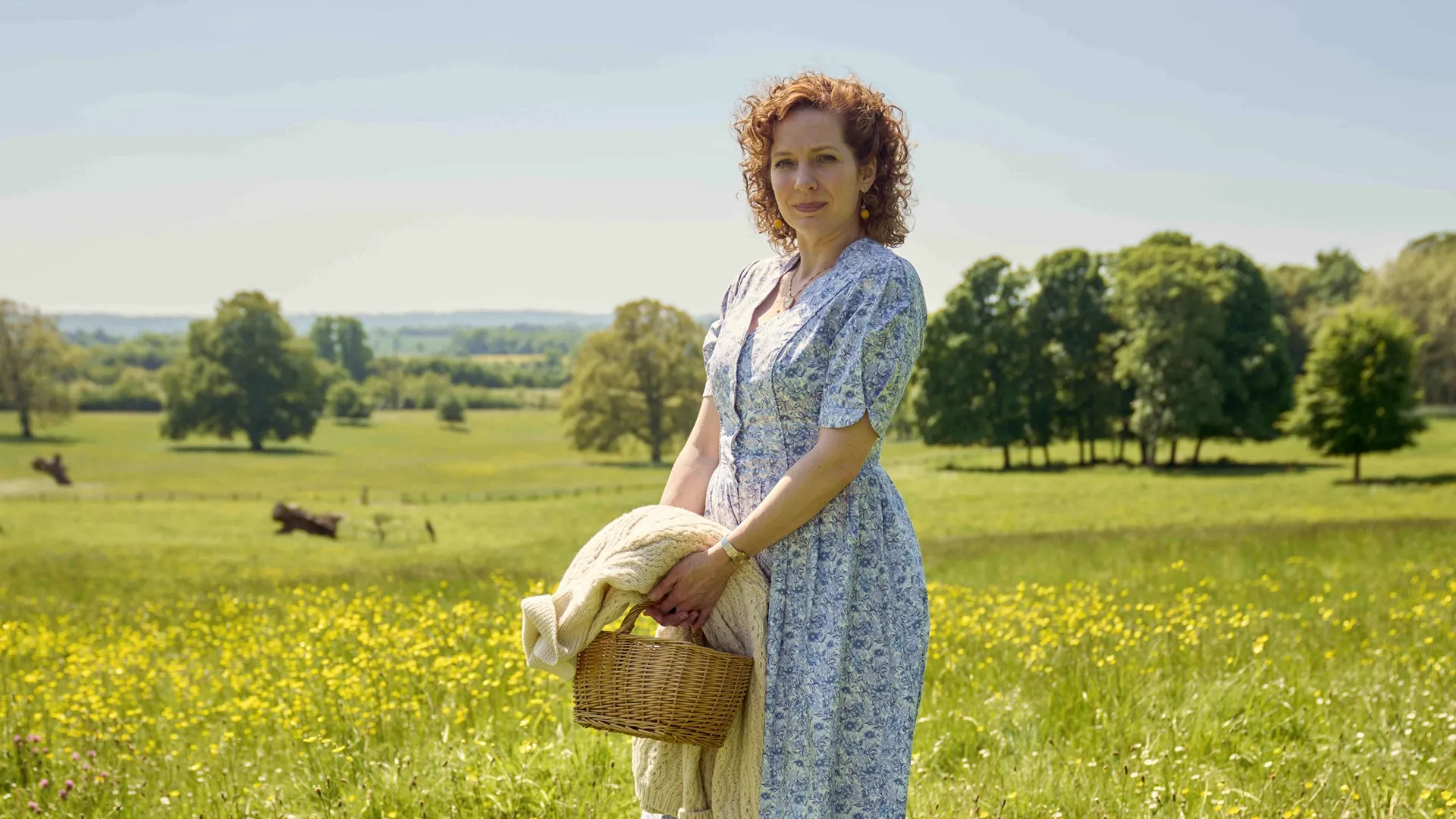 This image features actress Katherine Parkinson in her role as Lizzie Vereker in the Disney+ television adaptation of Jilly Cooper's novel Rivals.