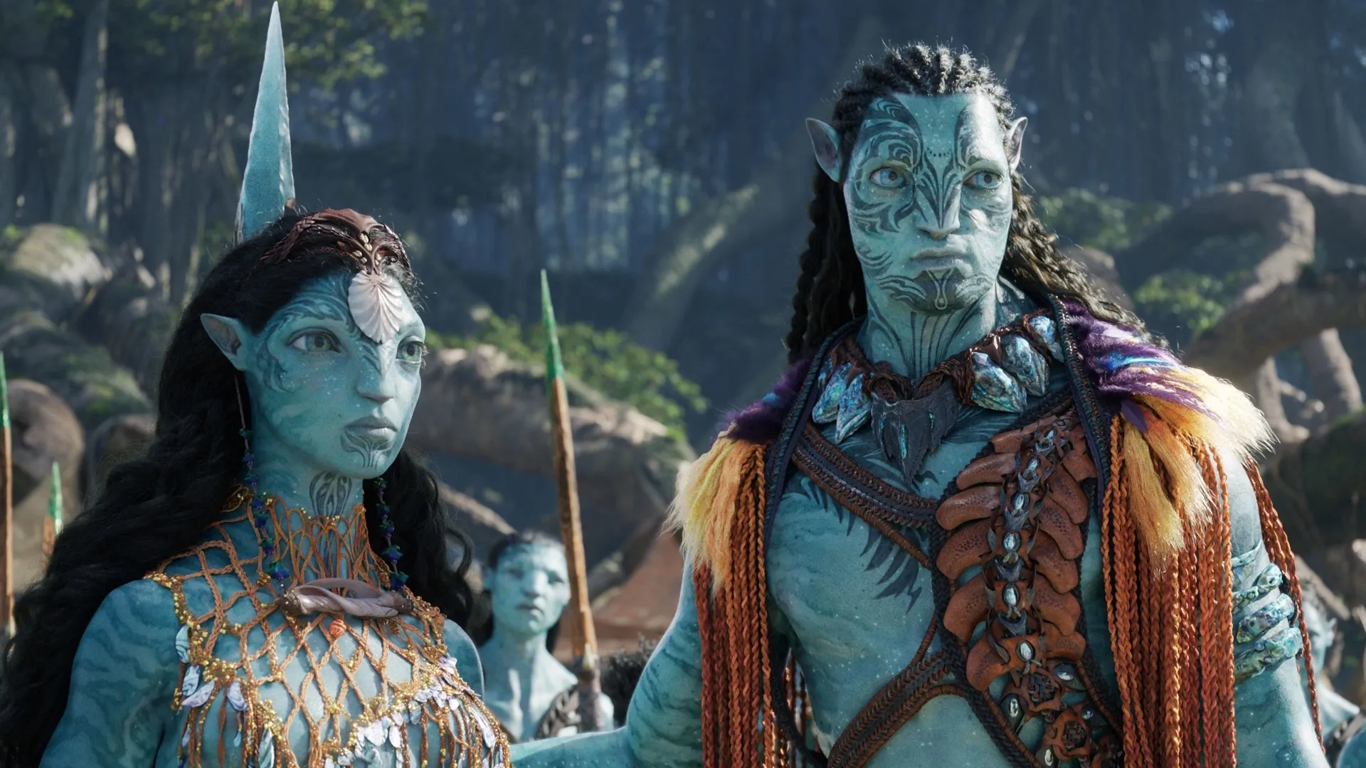 Neytiri (Zoe Saldaña) and Jake Sully (Sam Worthington) in Avatar: The Way of Water