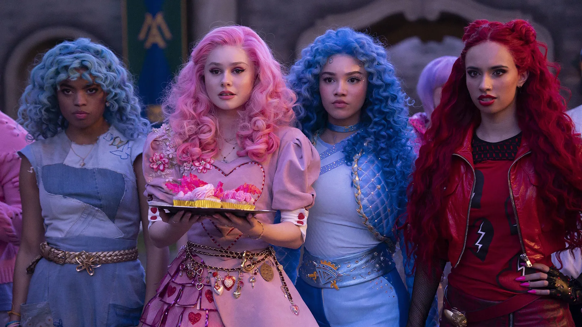 Malia Baker, Morgan Dudley, Ruby Rose Turner, and Kylie Cantrall from Descendant: The Rise of Red.