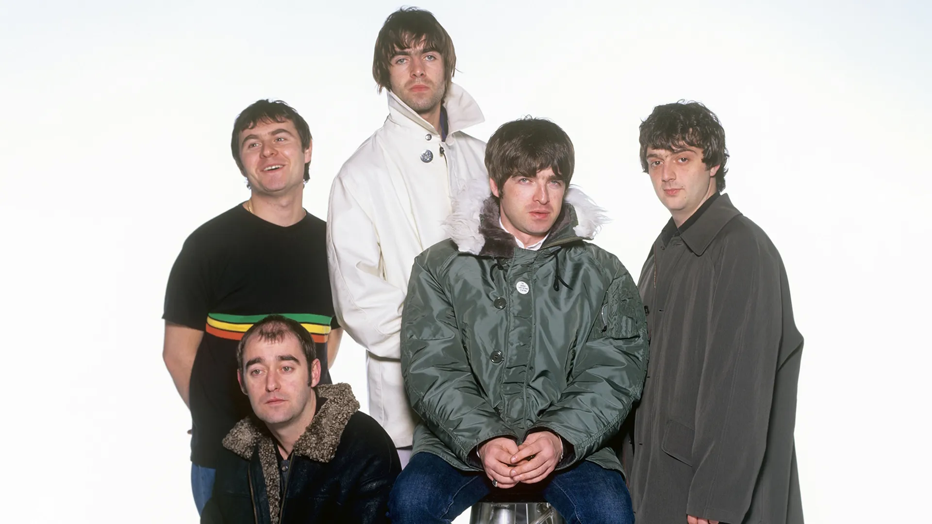 Iconic English rock band Oasis featuring Noel and Liam Gallagher.