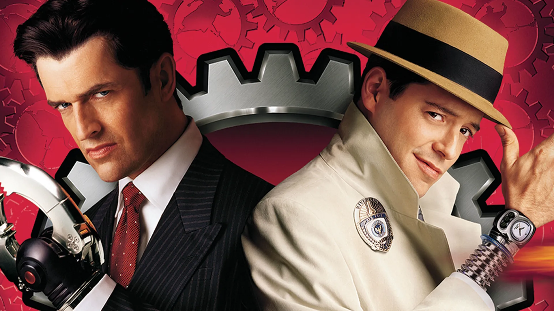 Dr. Claw (Rupert Everett) and Inspector Gadget (Matthew Broderick) on a poster for Inspector Gadget