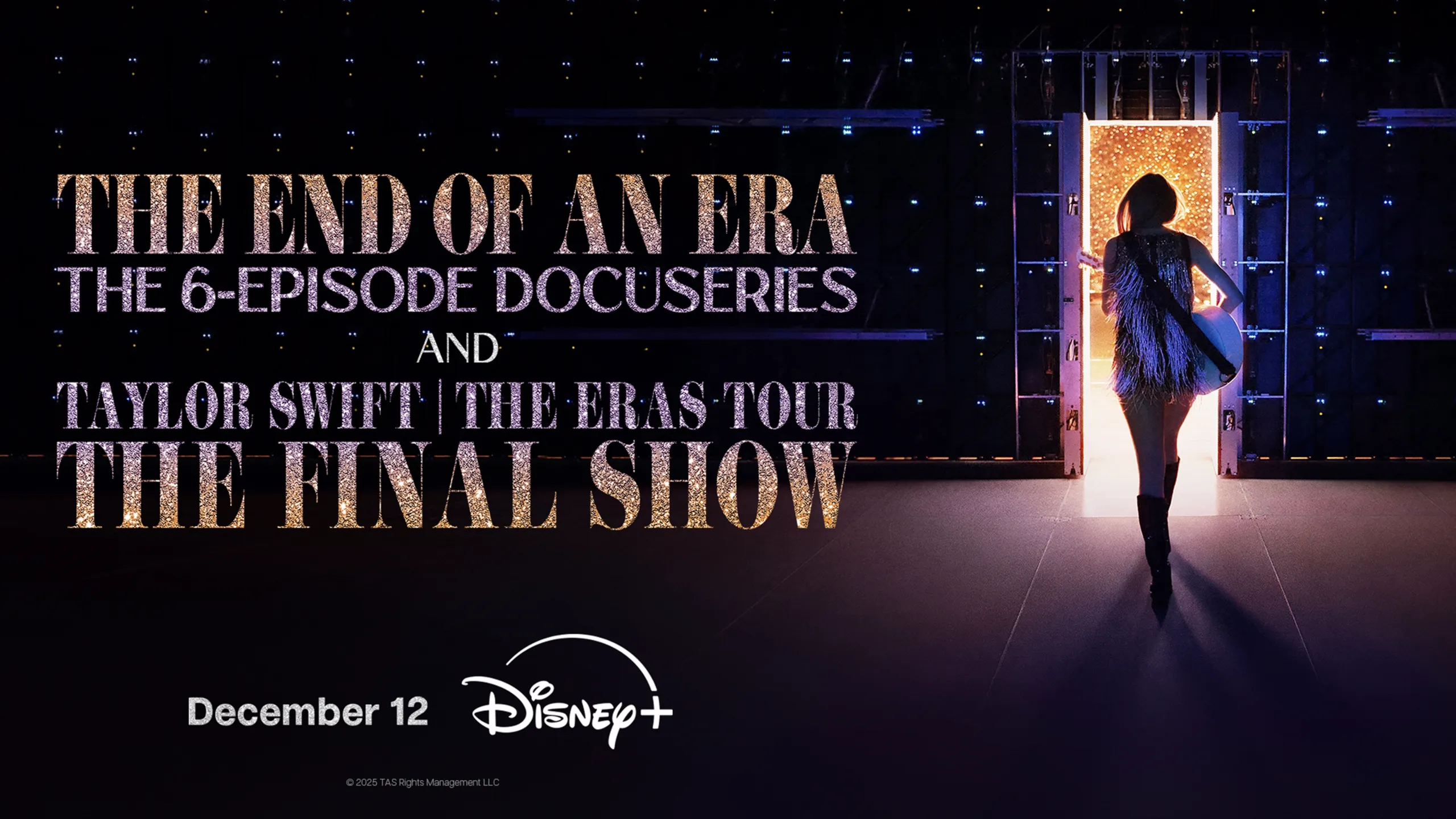 Taylor Swift prepares to enter the stage, walking towards a bright doorway from backstage | The End of an Era: The 6-Episode Docuseries and Taylor Swift The Eras Tour: The Final Show | December 12 Disney+