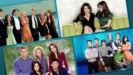 A collage of promotional photos from four iconic 2000s television shows: The O.C., Gilmore Girls, One Tree Hill, and Glee. Each panel features group shots of the main ensemble casts smiling and posing together.
