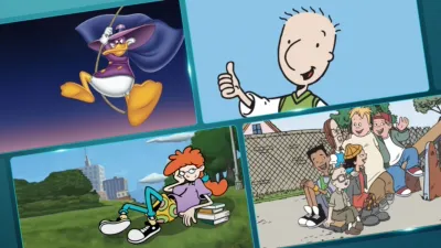 This image displays a collection of beloved characters from 1990s animated television series.