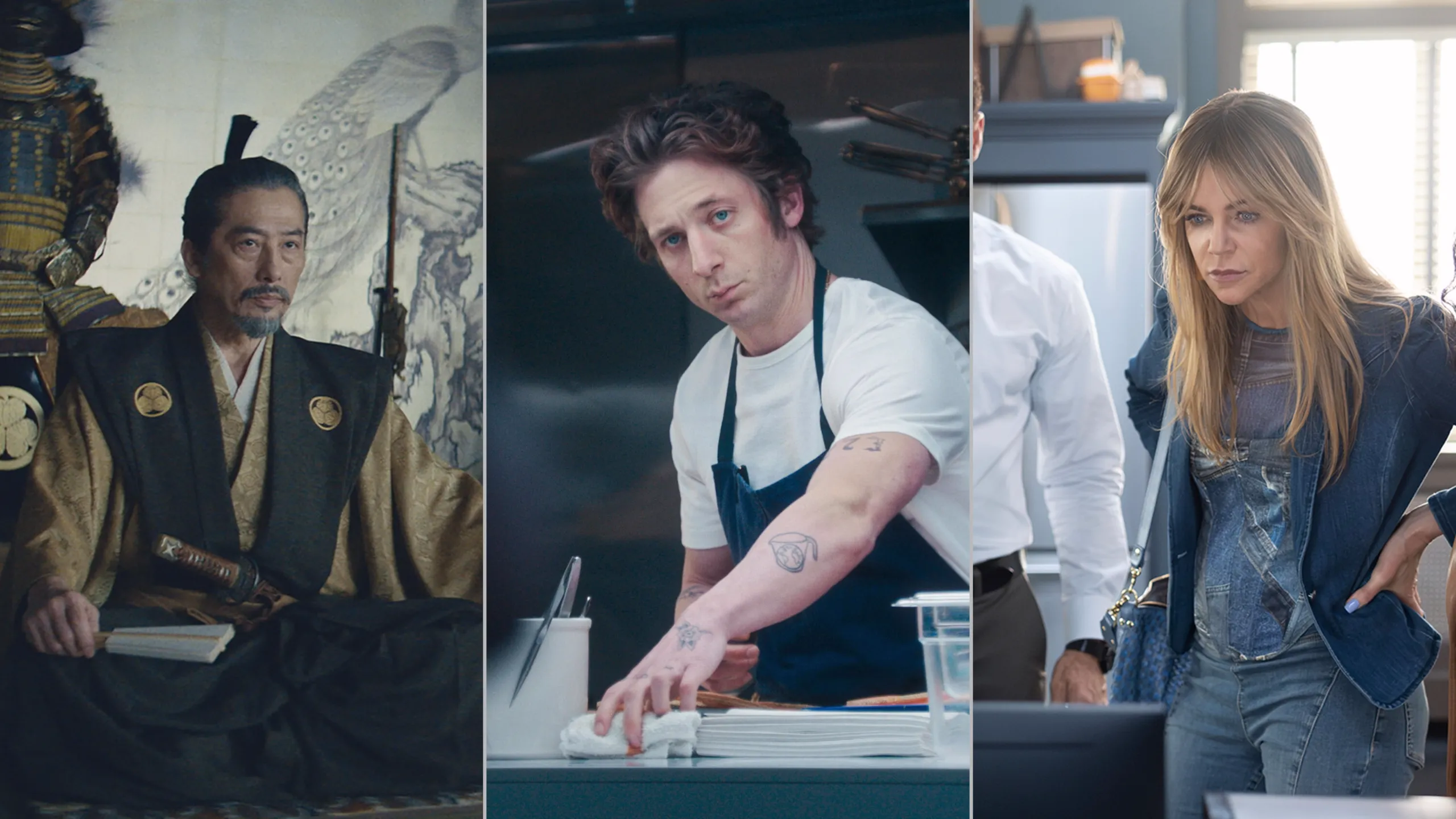 Stills from featured titles (Shogun, The Bear and High Potential) in this Watch Guide.