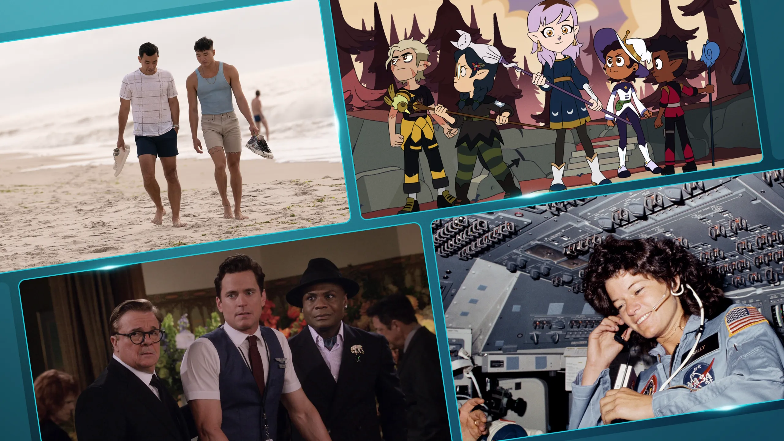 Collage of movies and shows that celebrate Pride.