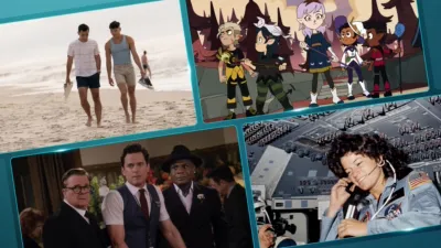 Collage of movies and shows that celebrate Pride.