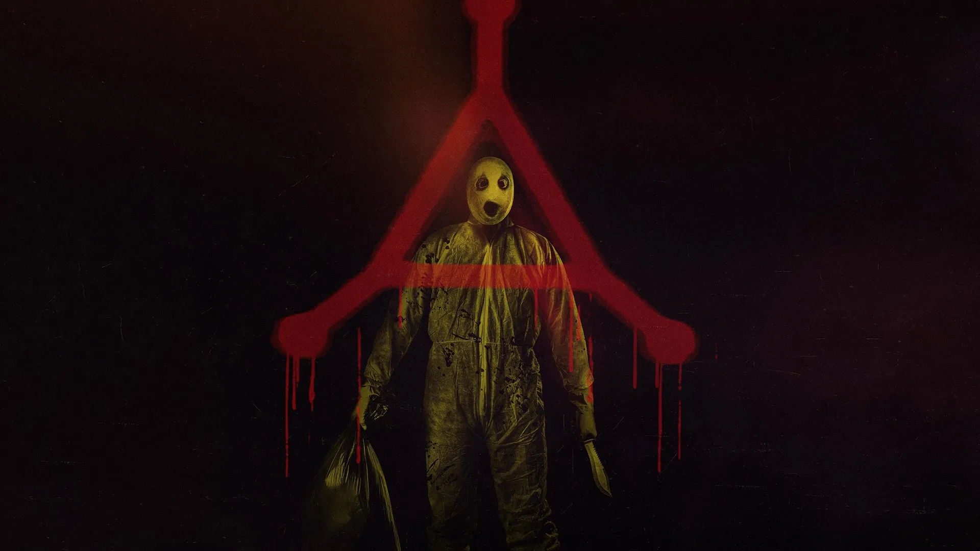 The serial killer from Strange Harvest, "Mr. Shiny" standing behind a strange blood-red symbol.