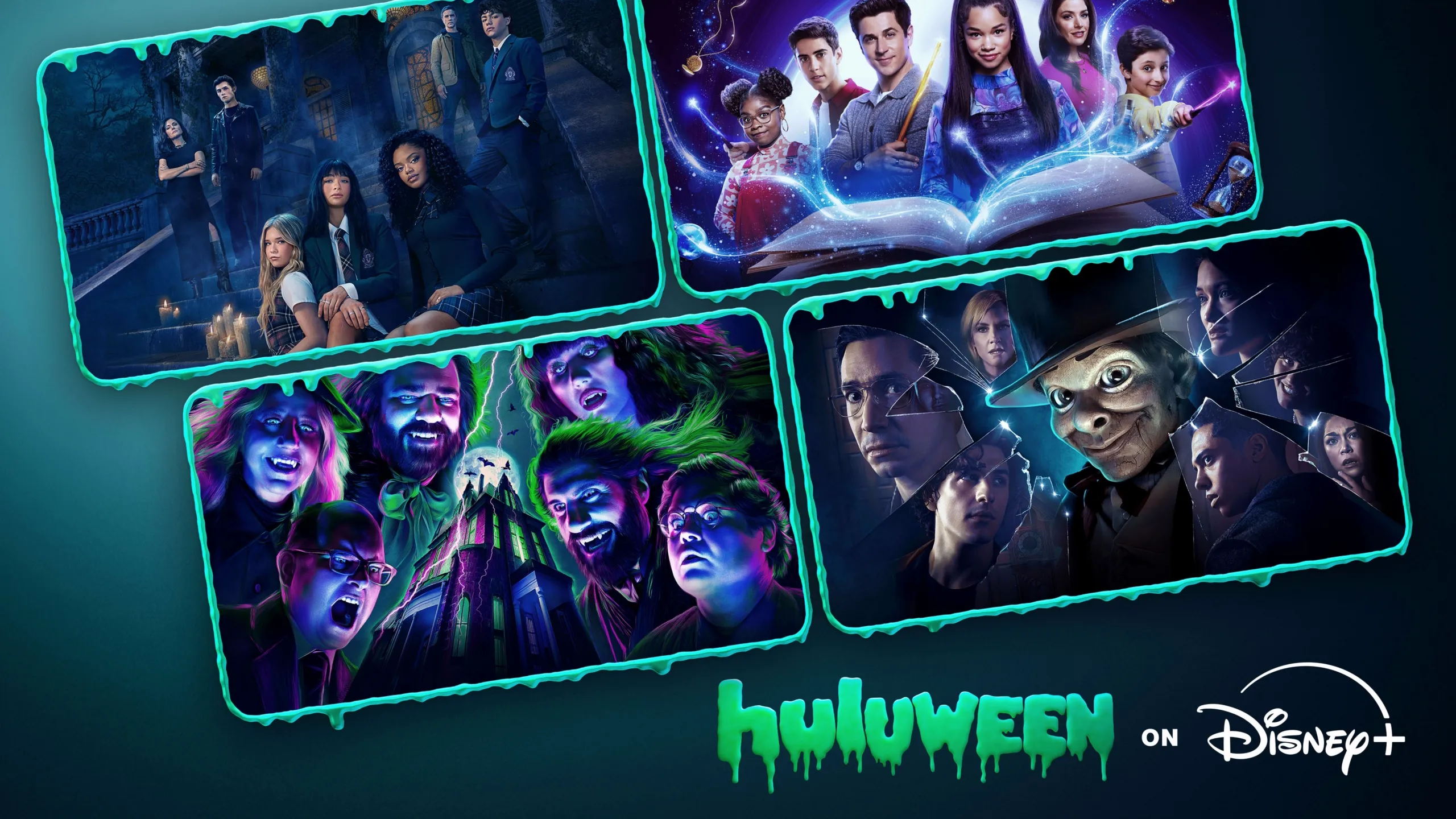 Best Halloween Shows On Disney+ & Hulu For Halloween 2026 | Collage of images from featured shows including What We Do in the Shadows, American Horror Story, Castle Rock and Goosebumps.