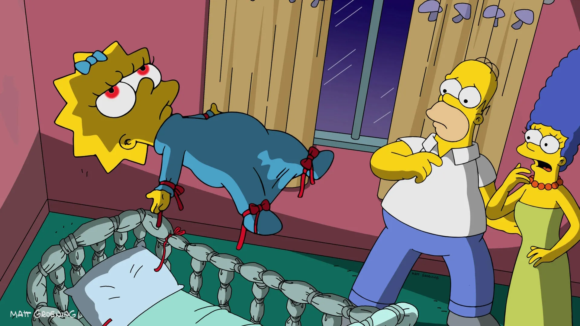 Lisa, Marge and Homer in a scene from The Simpsons: Treehouse of Horror