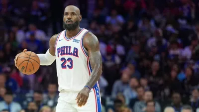 LeBron James #23 of the Philadelphia 76ers