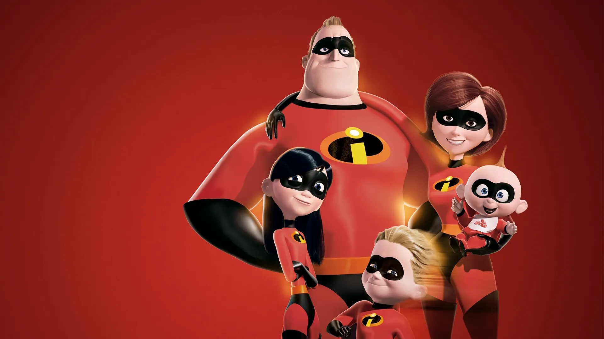 Sr. Incrível, Mulher-Elástica, Violet, Flecha e Jack-Jack em Os Incríveis, da Disney e Pixar