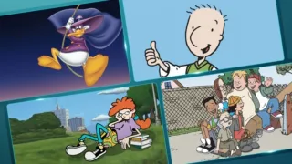 This image displays a collection of beloved characters from 1990s animated television series.
