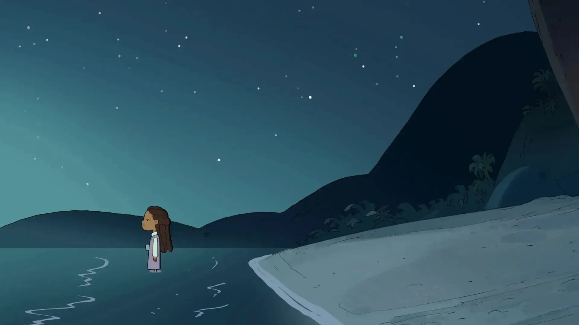 Francis seeks solitude at night on a beach and stands in the shallow water of the Ocean at the beachfront.