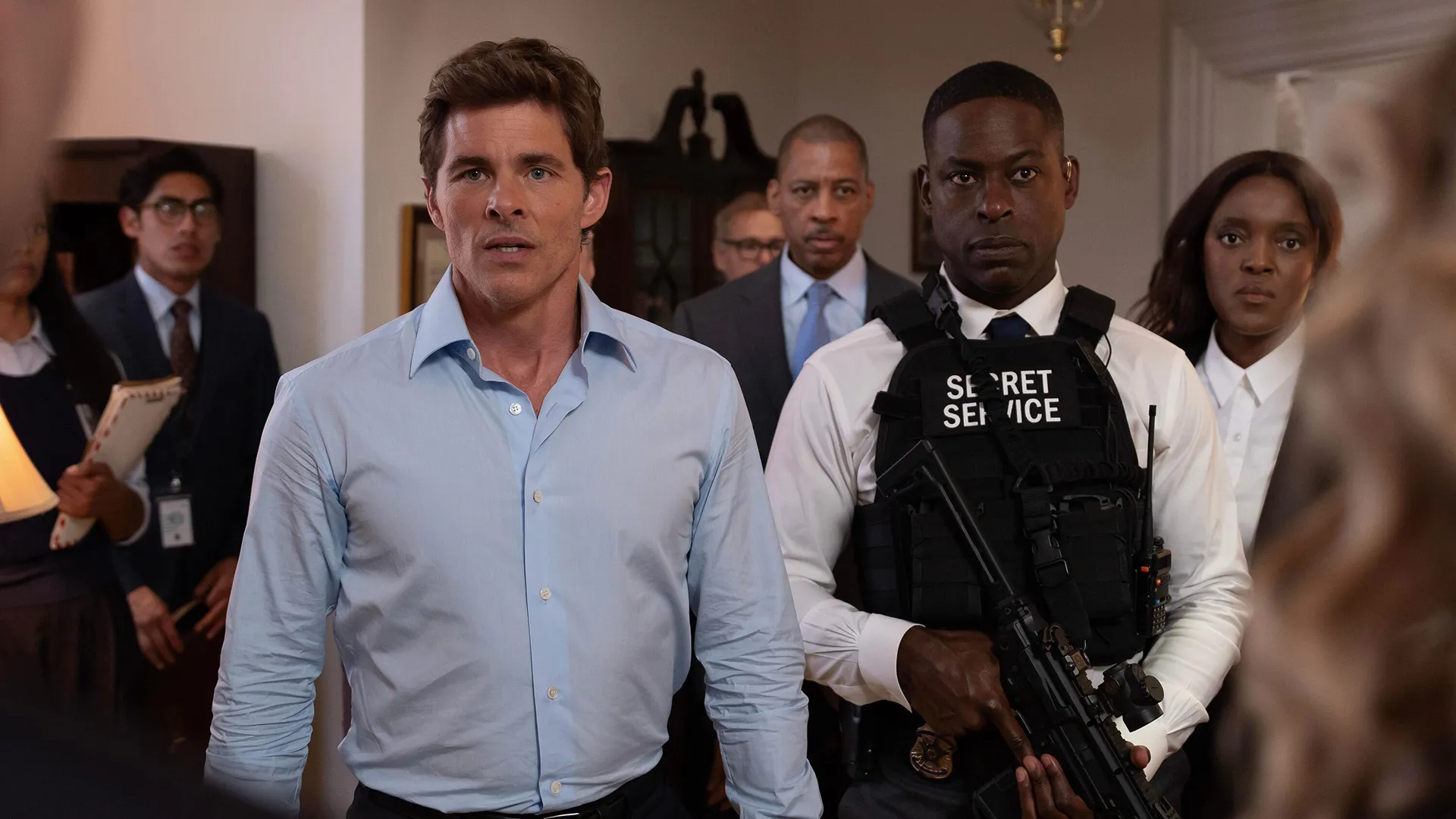 Emmy® nominees James Marsden and Sterling K. Brown as Cal Bradford and Xavier Collins in Paradise.