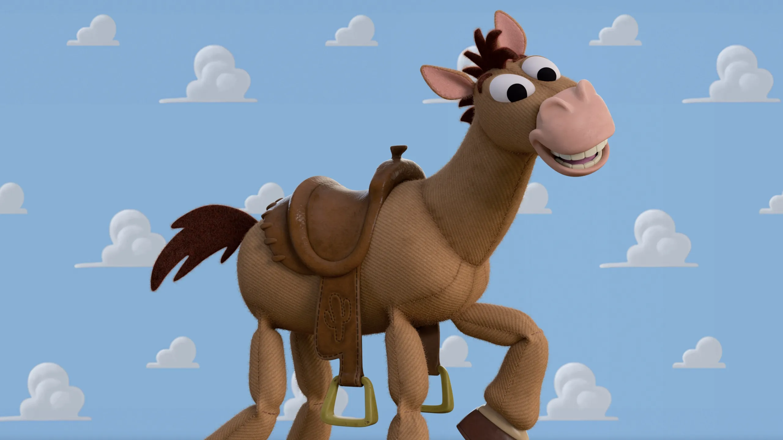 Bullseye, a brown toy horse made of fabric