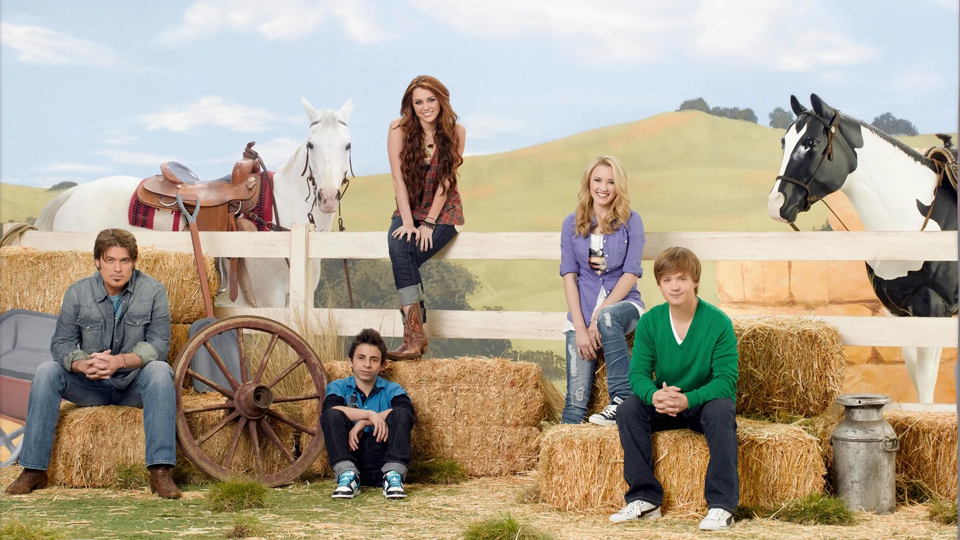 This image features the cast from the television series Hannah Montana. 