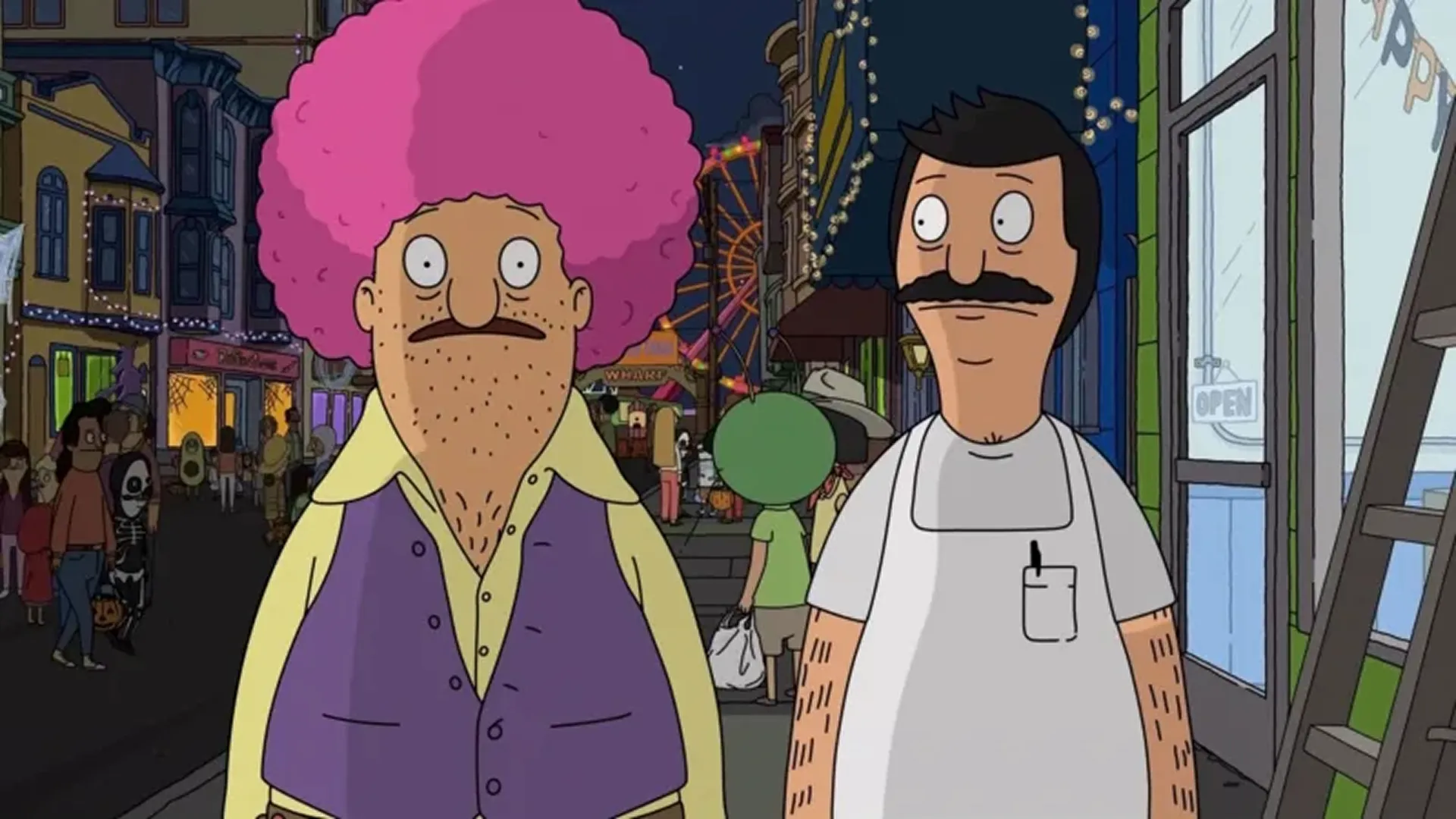 Bob Belcher and Glenn in Bob's Burgers Season 9, Episode 4: “Nightmare on Ocean Avenue Street”, Hulu