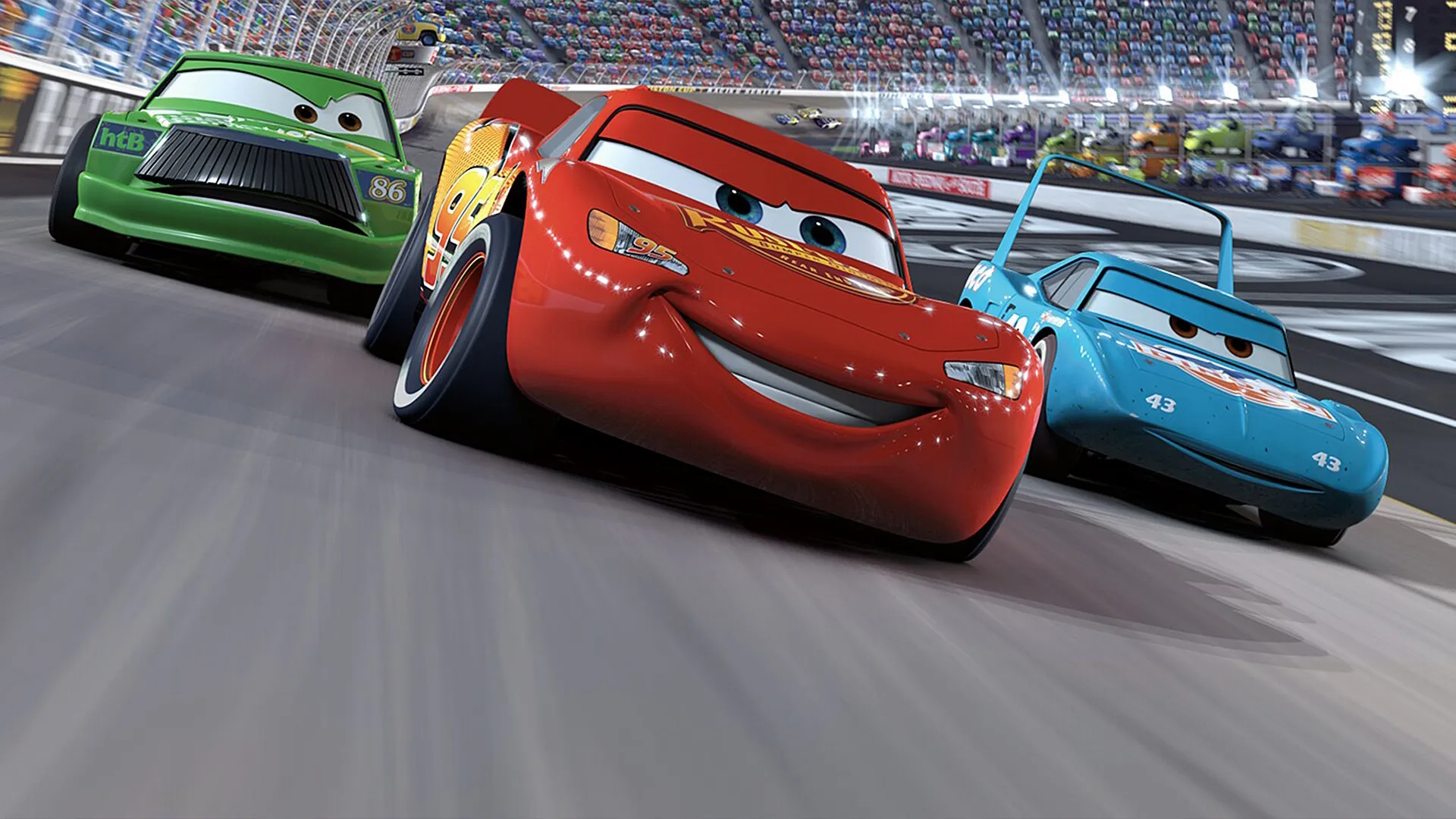 Lightning McQueen is leading in a race 