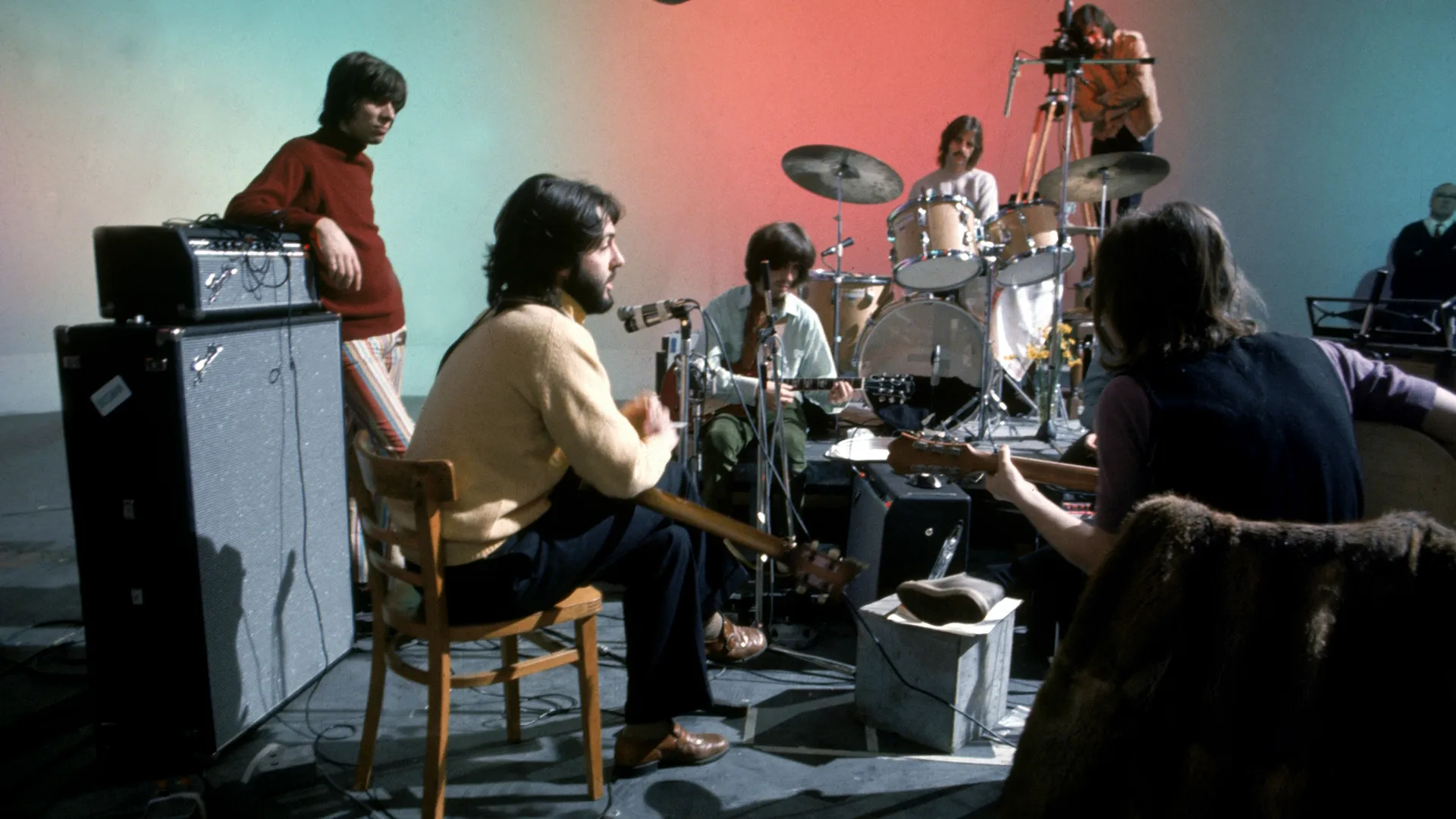 The Beatles during the recording sessions for their final album.