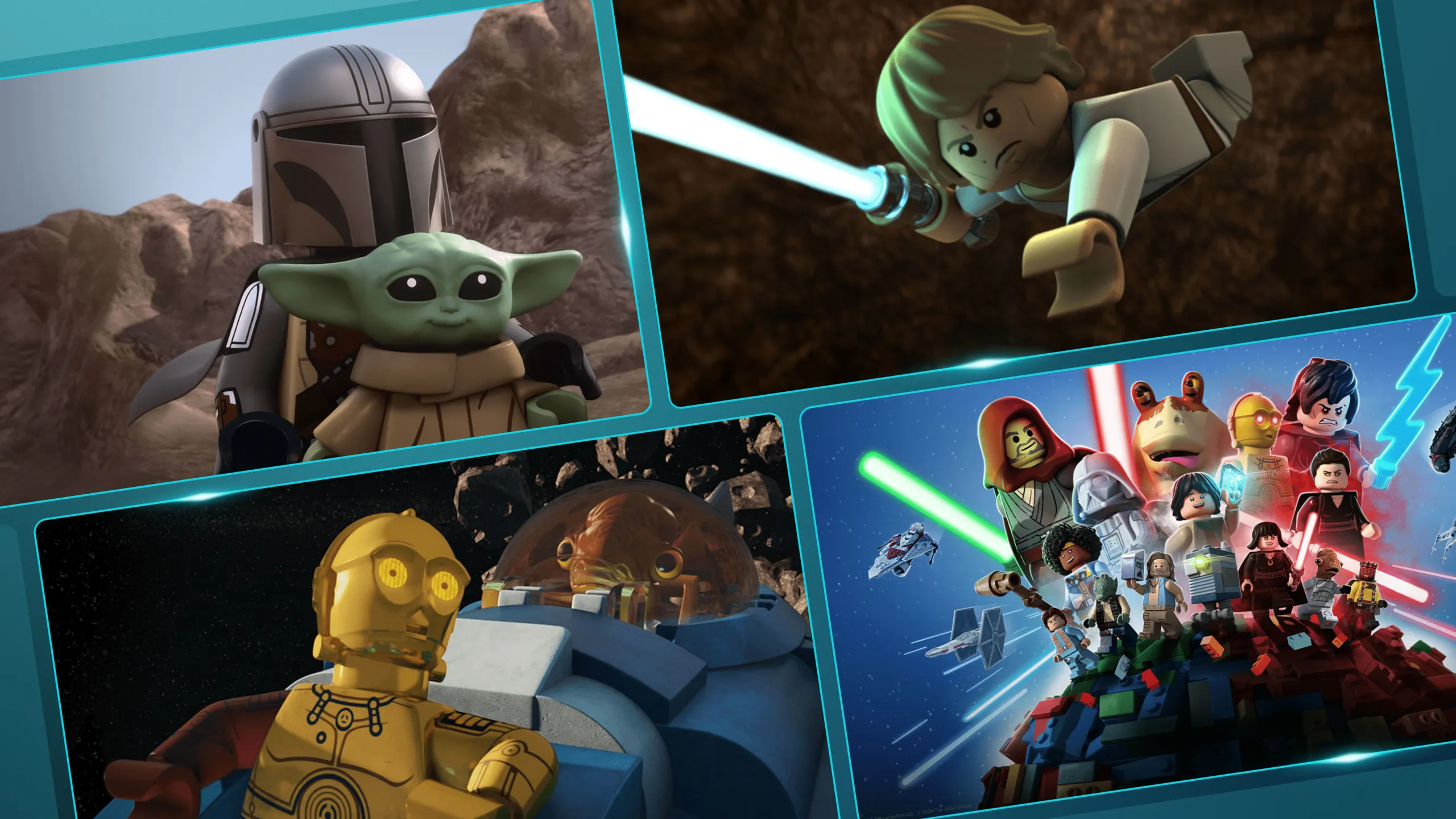 Promo grid showcasing LEGO Star Wars shows and specials on Disney+.