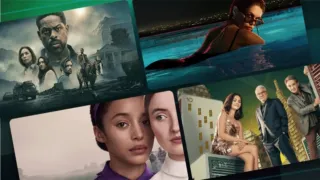 A collage of images from Dopesick, Wu-Tang: An American saga, Mission: Yozakura Family, and FX's The Bear
