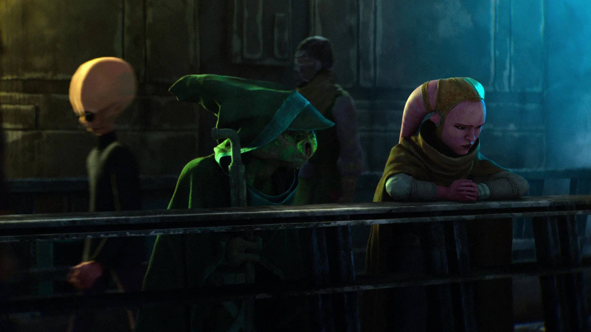 A dejected Devon leans on a railing. 