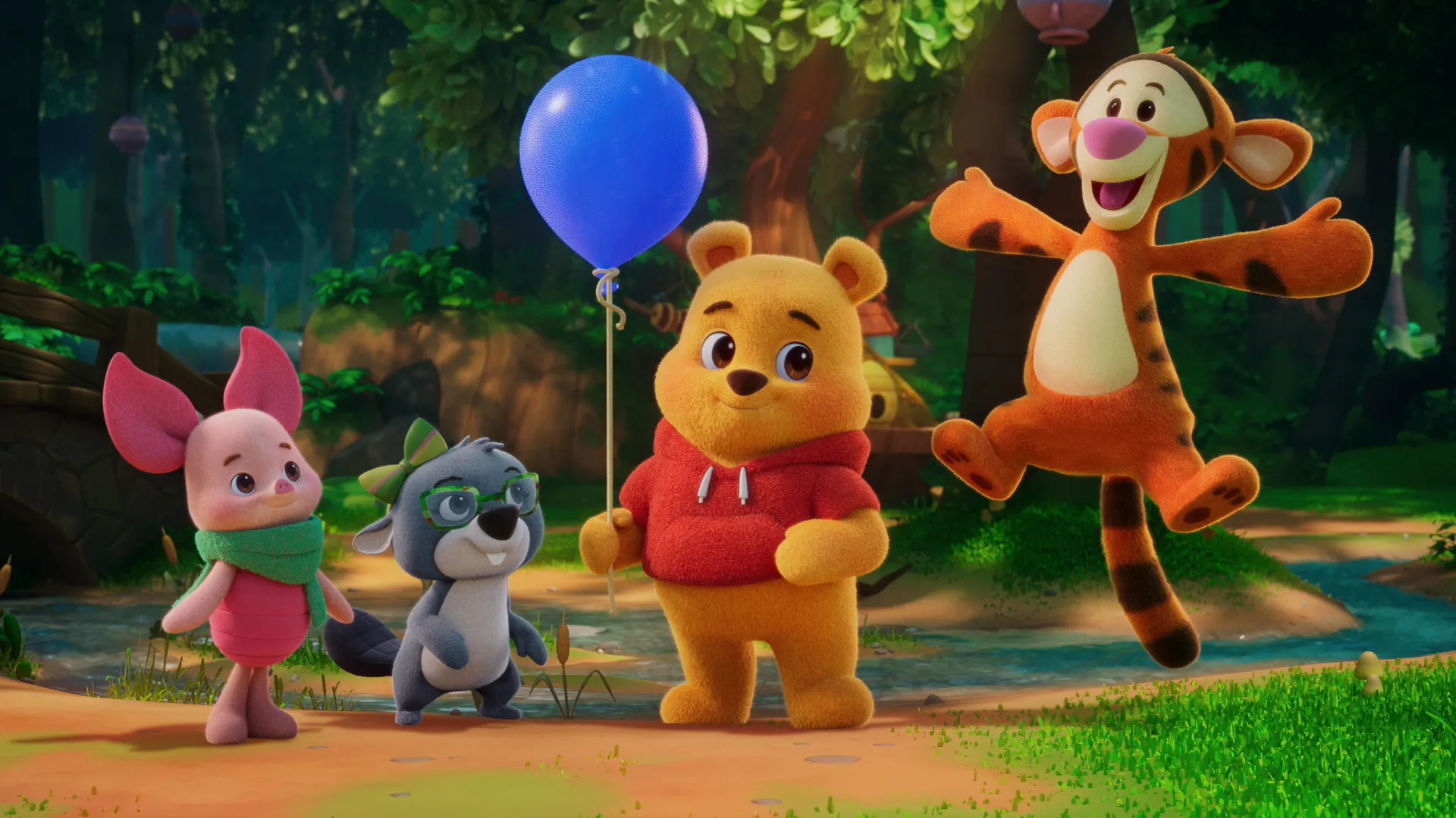 Scene from Playdate with Winnie the Pooh: Shorts featuring Winnie the Pooh, Piglet, and Tigger.
