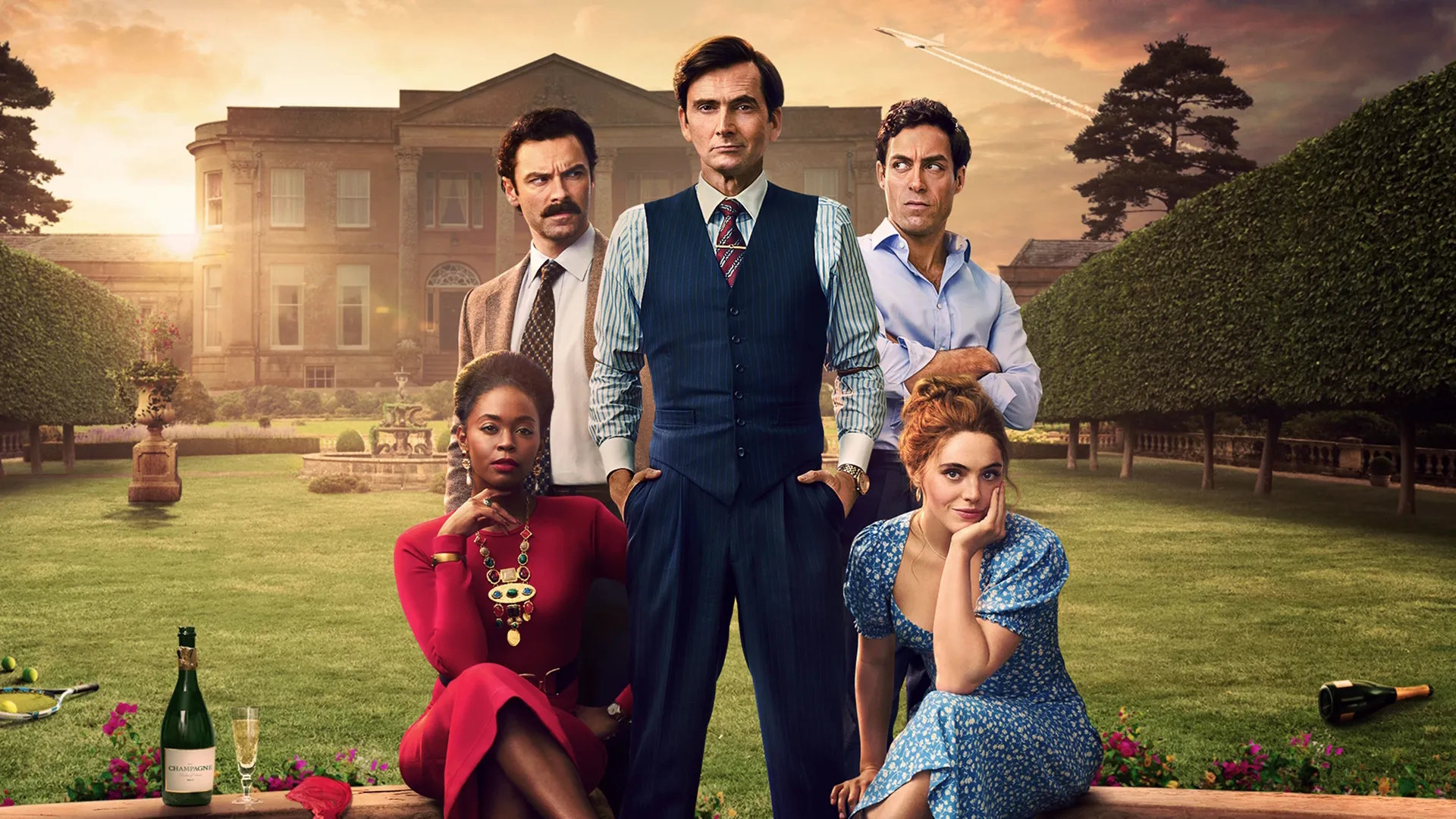 Cast of Rivals including David Tennant.