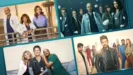 A collage of four promotional posters for different medical drama television shows features various ensembles of actors in clinical settings, including doctors in lab coats and medical staff attending to a patient on a gurney.