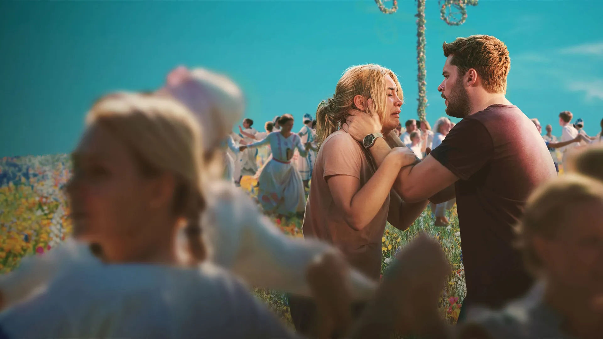 Florence Pugh as Dani Ardor and Jack Reynor as Christian Hughes during the Hårga festival in Midsommar
