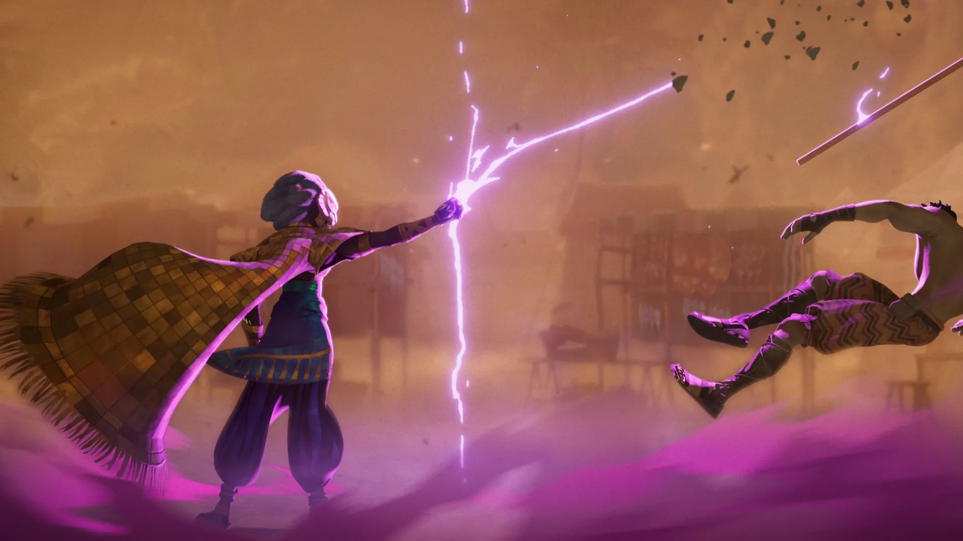 The Lion (Cress Williams) stops a Local Defender of the village in Marvel Animation's Eyes of Wakanda