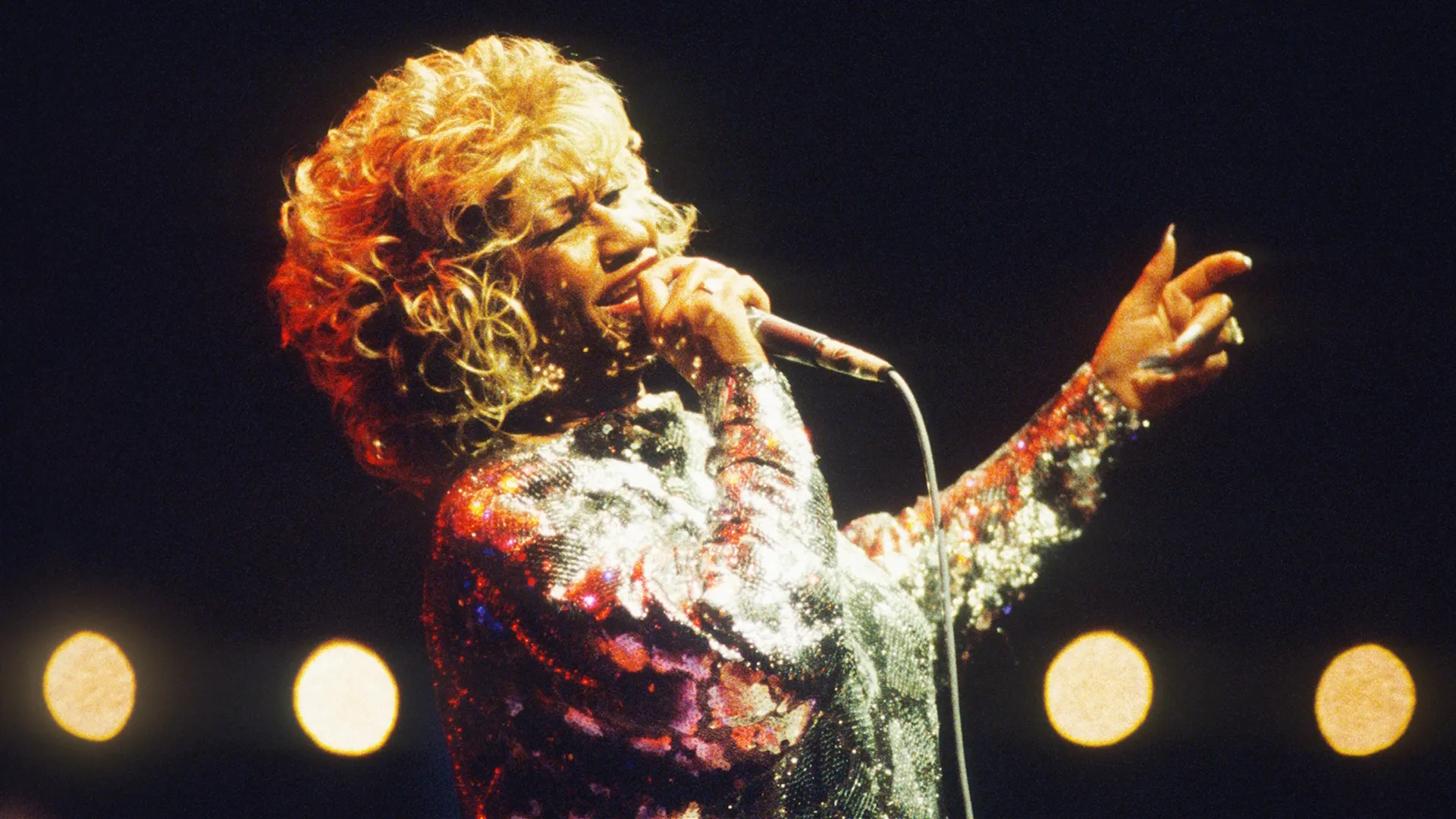 Cuban-American singer Celia Cruz performing on stage in Antwerp, Belgium, in March 1999.