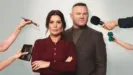 Wayne Rooney and Coleen Rooney pose together as hands hold a microphone, makeup brush, notebook and toy car in The Real Rooneys.