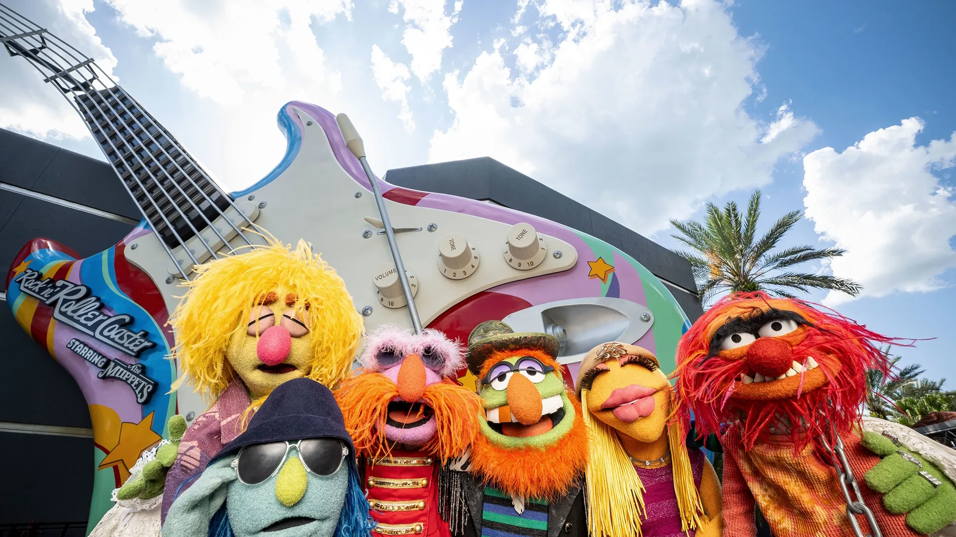 This image shows a newly themed marquee for the Rock 'n' Roller Coaster Starring The Muppets at Disney's Hollywood Studios.
