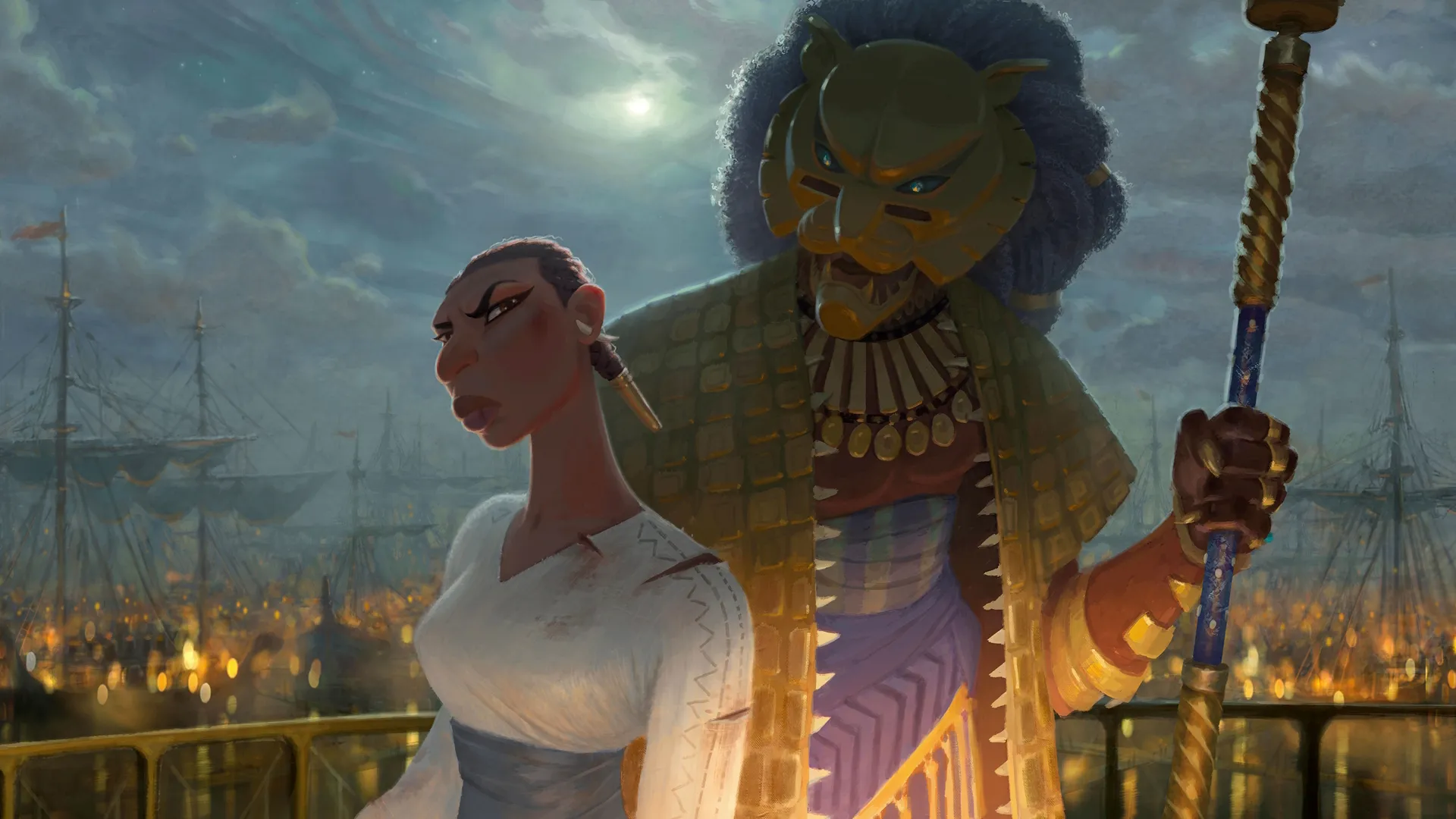 (L-R): Noni (Winnie Harlow) and The Lion (Cress Williams) in Marvel Animation's Eyes of Wakanda