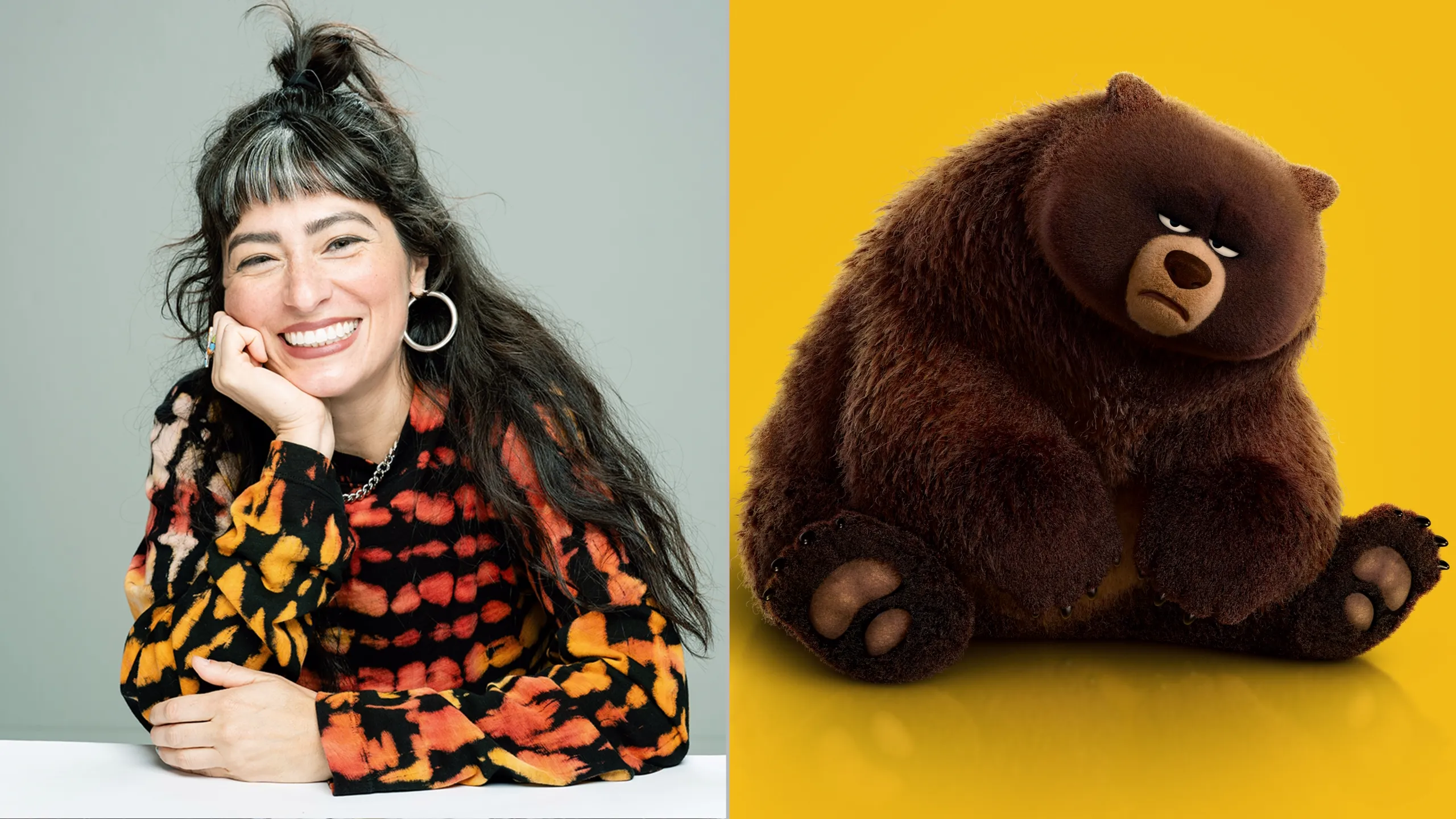 Imagem de Melissa Villaseñor, dubladora original da Ursa Ellen em Cara de Um, Focinho de Outro, Pixar, Disney+