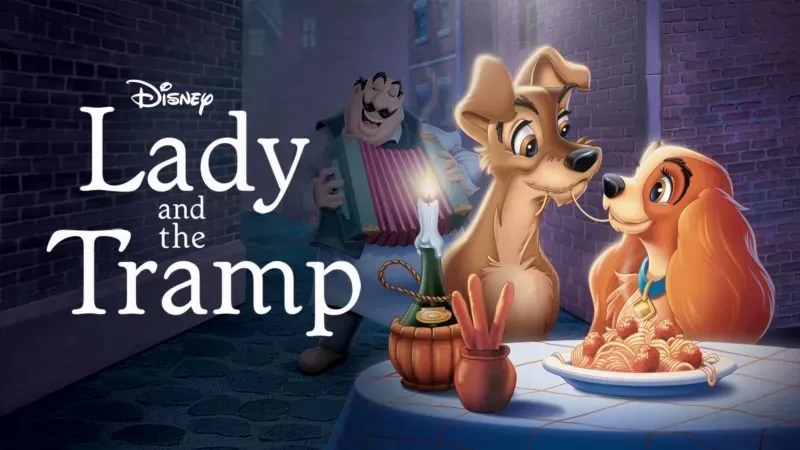 Title art for the non-Christmas Christmas movie, Lady and the Tramp.