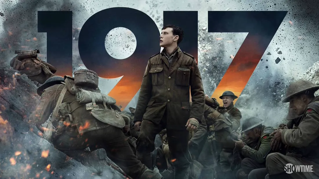 Actors portraying World War I soldiers in battle from the film 1917