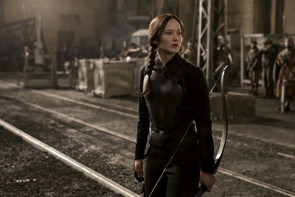 A still image of Jennifer Lawrence as Katniss Everdeen in The Hunger Games saga.