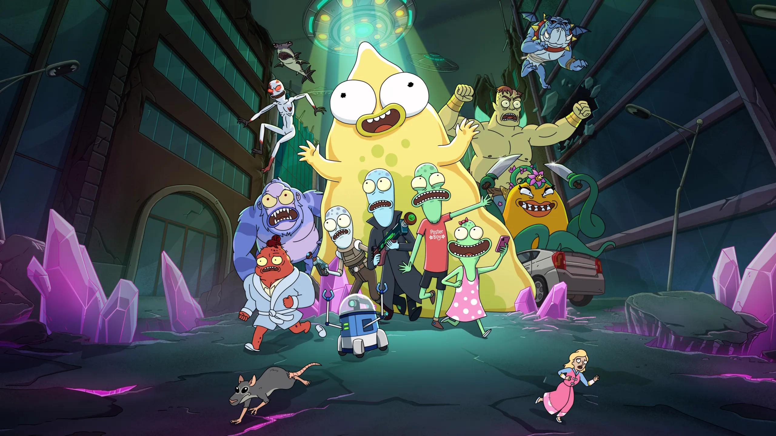 This image is promotional key art for the animated science fiction comedy series Solar Opposites.