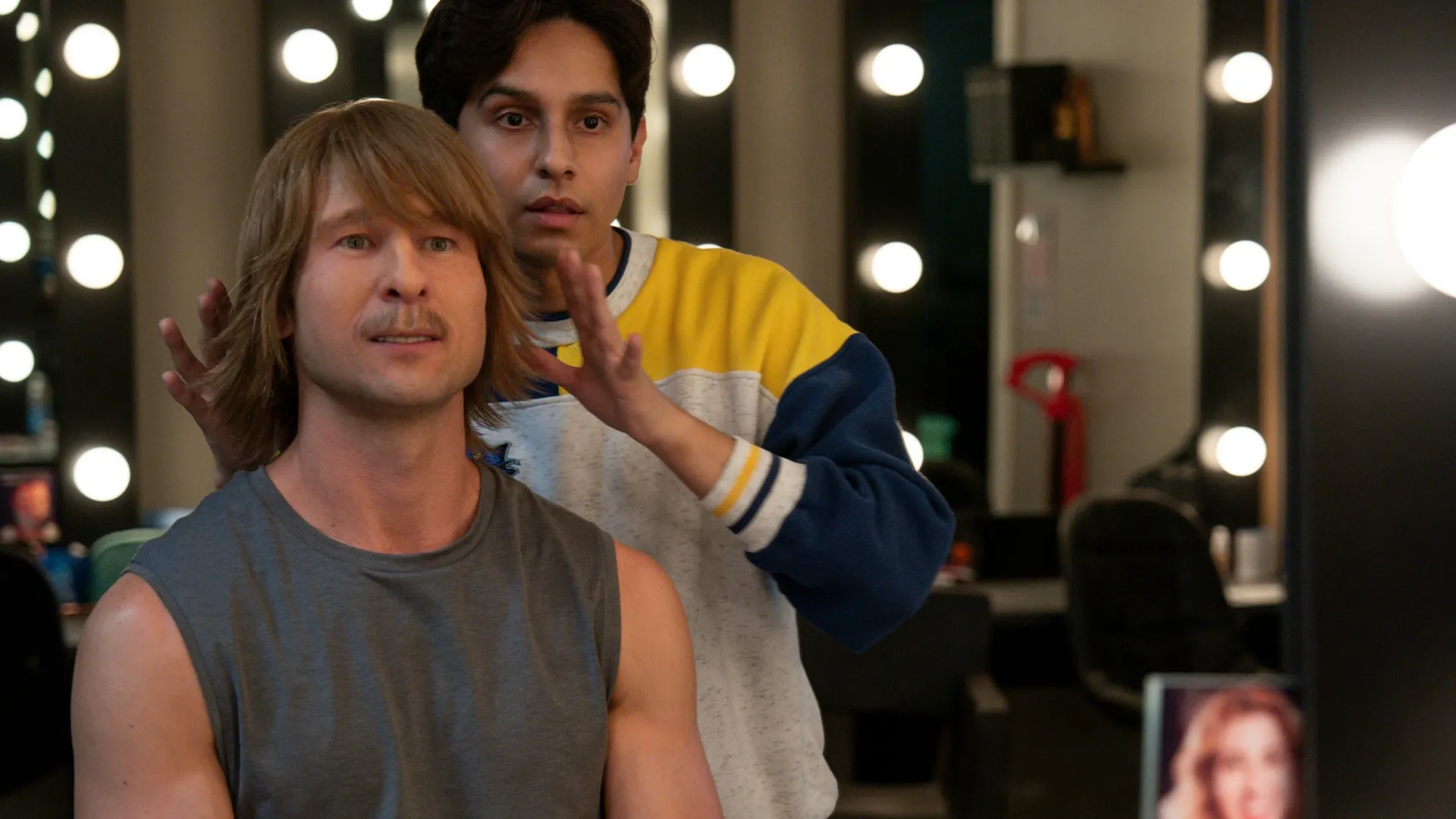 Glen Powell (front) plays Russ Holliday and Frankie A. Rodriguez (back) plays Danny Cruz In Chad Powers