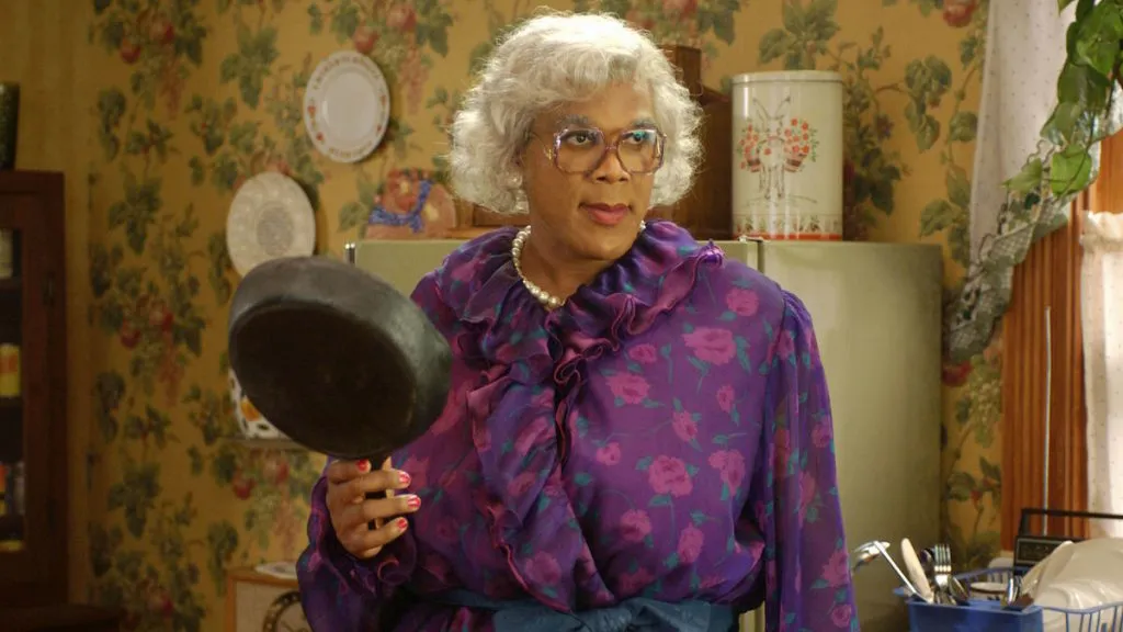 A still image of Tyler Perry as Madea in the movie, Madea’s Family Reunion.