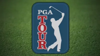 PGA Tour logo with a golfer silhouette on a green grass background.