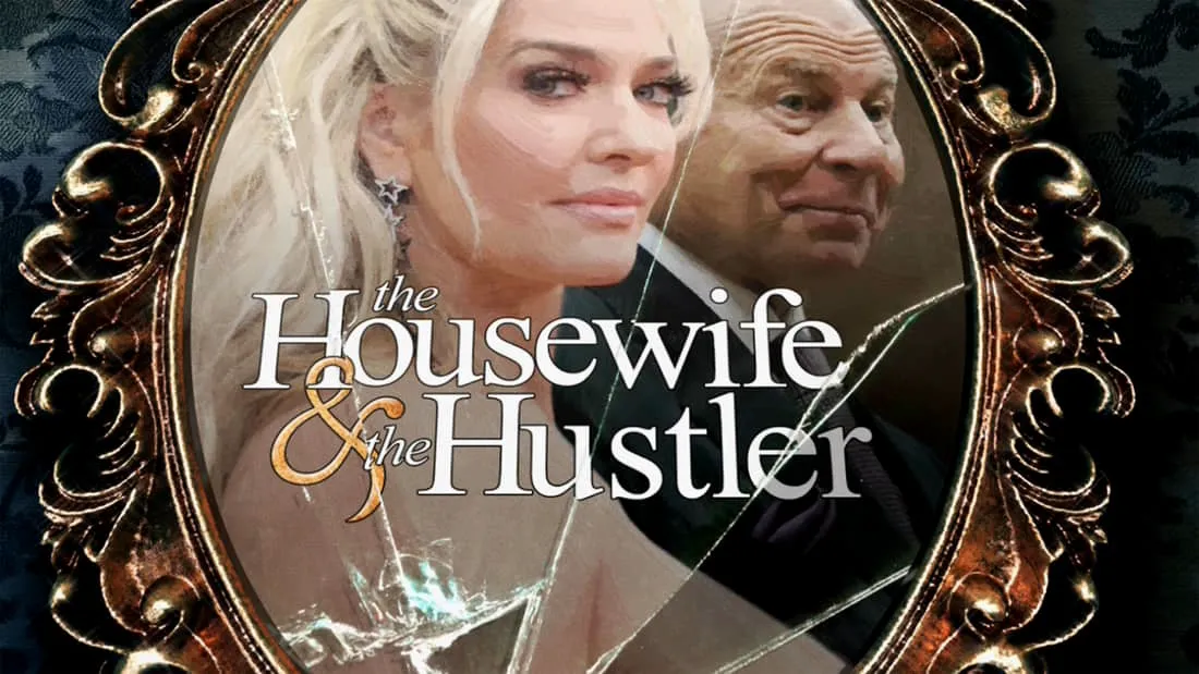 Title art for the true crime docuseries The Housewife and the Hustler.