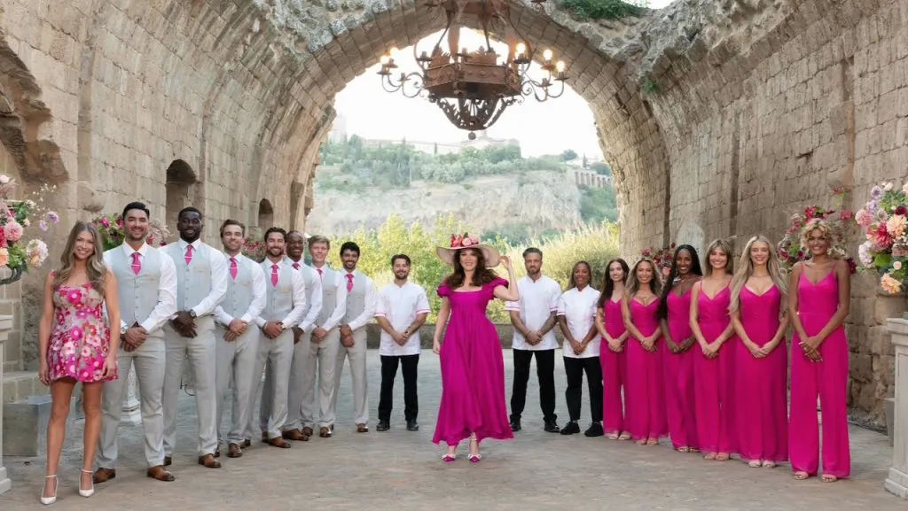 A still image featuring the cast of Vanderpump Villa Season 2.