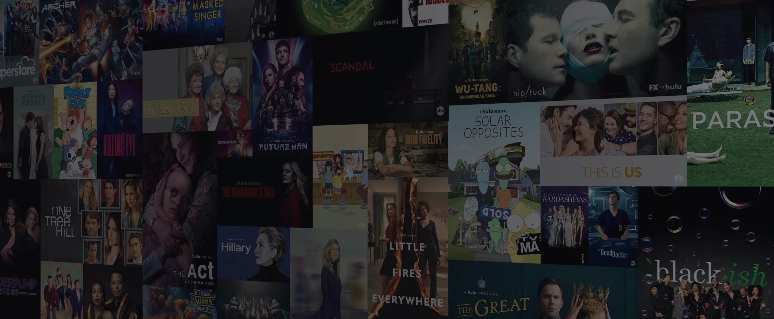 Hulu app background of collage of shows and movies