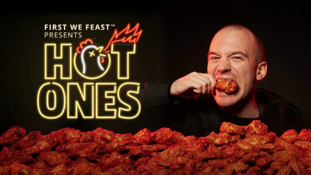Title art for the TV show, Hot Ones, featuring Pedro Pascal.