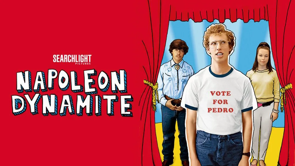 Title art for the funny family movie, Napoleon Dynamite.