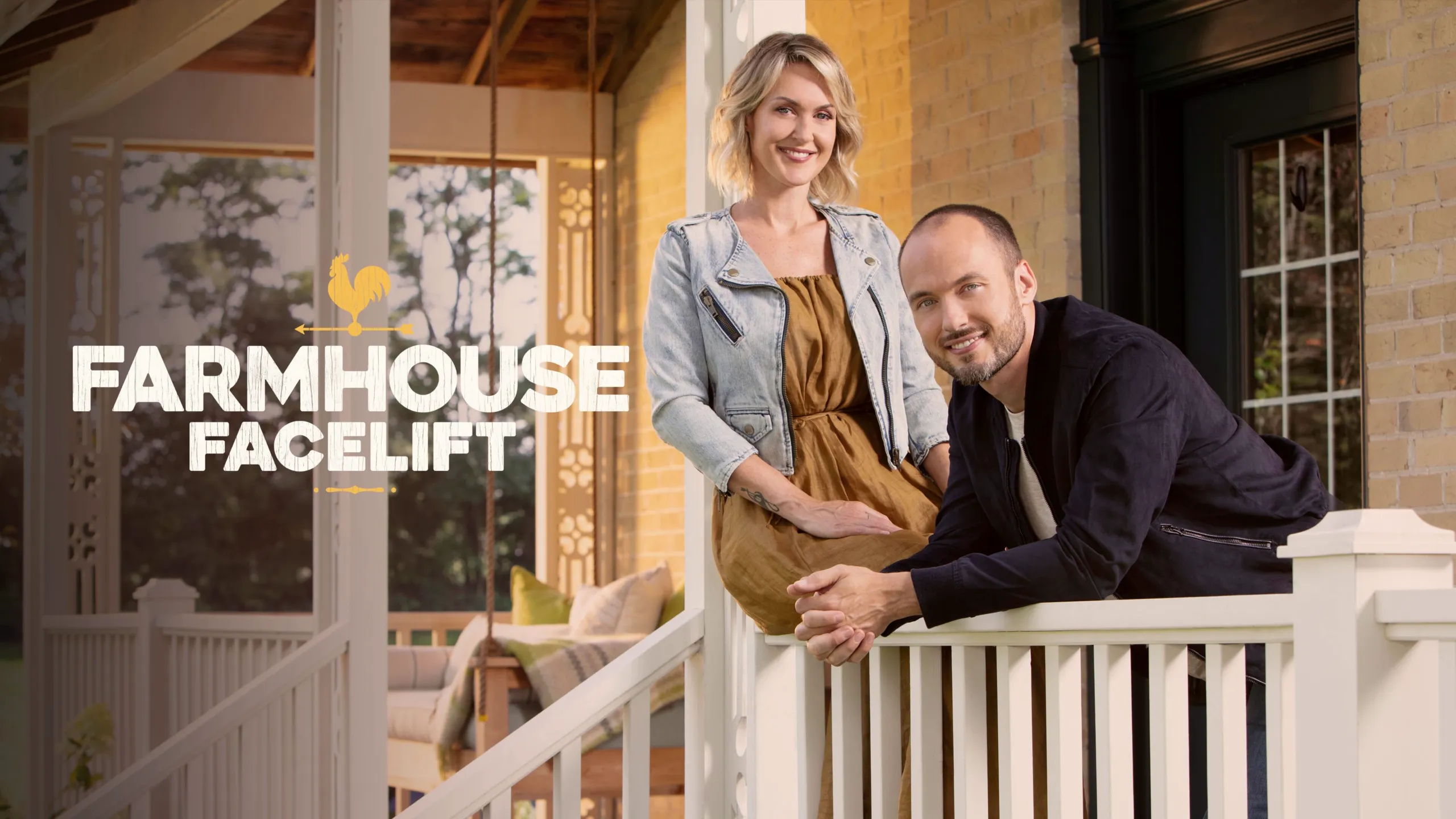 Title art for the home renovation reality TV show Farmhouse Facelift with Billy and Carolyn.